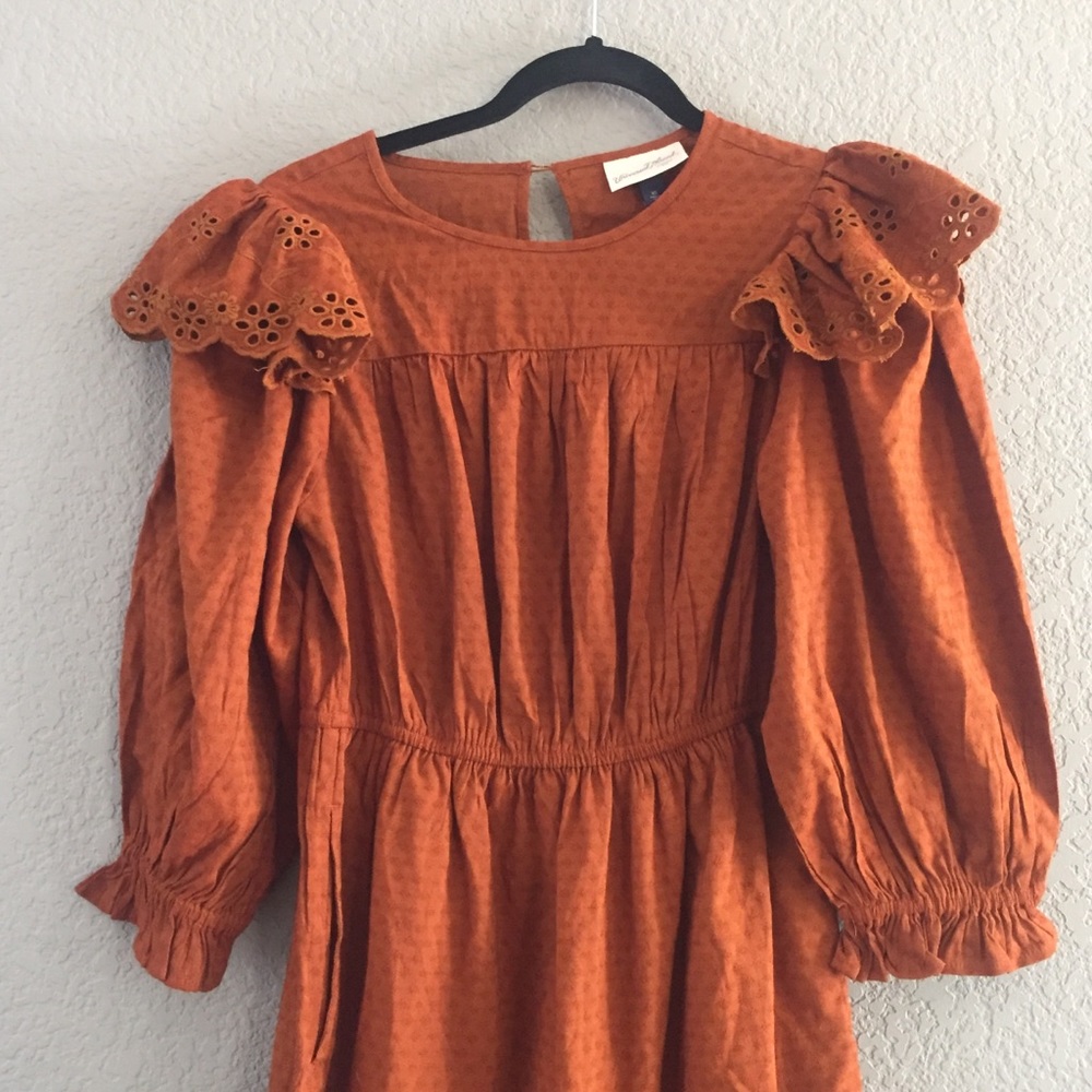 Universal Threads Rust Eyelet Ruffle Sleeve Dress - image 2